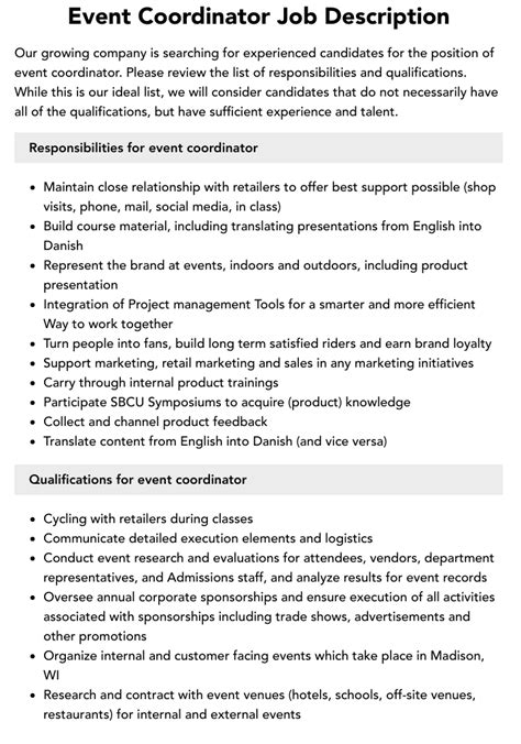 Event Coordinator Job Description