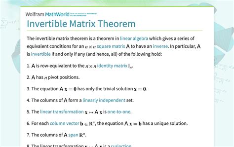 Invertible Matrix Theorem