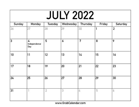 July 2022 Calendar