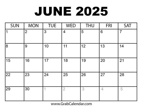 June 2025 Calender