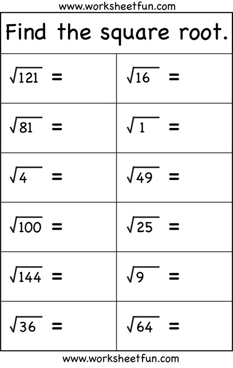 Square Root Activity Sheets