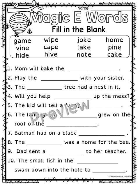 Worksheet On Magic E